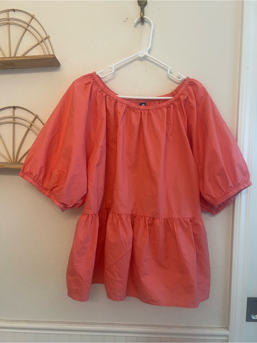 Old Navy XXL Tall Coral Puff Sleeve Open Back Babydoll Top